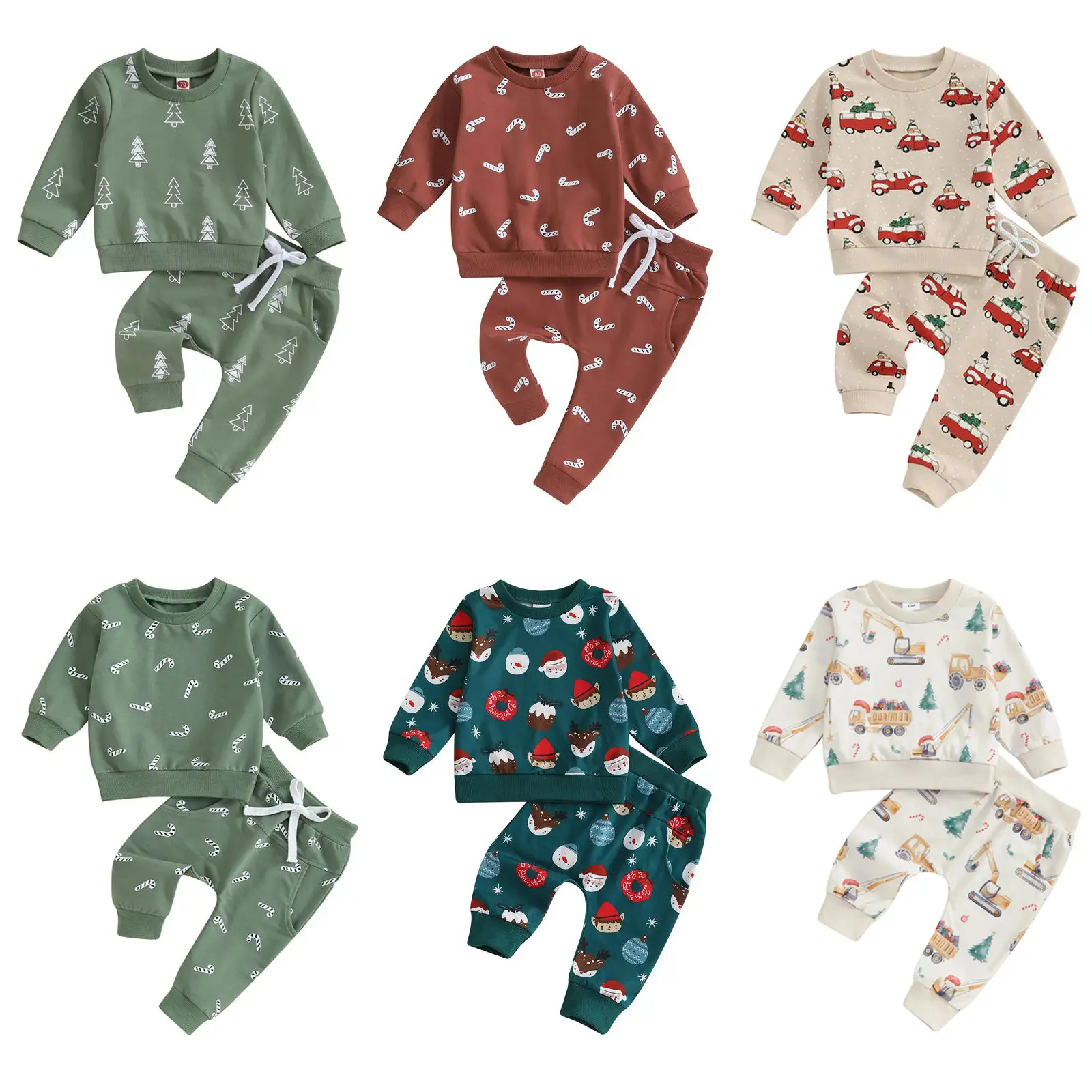 Kids Toddler Boys Christmas Outfit Long Sleeve Candy Cane Xmas Tree Print Sweatshirt Tops Jogger Pants Fall Winter Clothes