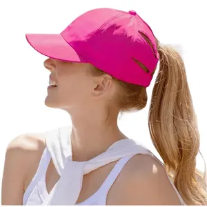 C.C x Auline Collection Sunshine Multi Opening Ponytail and Pigtail Hat Baseball Cap with Velcro Strap for Adjustable Fit Multiple Hairstyles with One Hat Summer Sun Outdoor Hat Pink Color