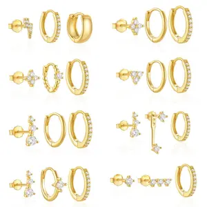 3 Pairs Huggie Hoop Jacket Studs Earring Stack,Hypoallergenic zircon earrings birthday gift for mom