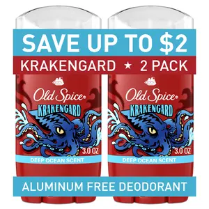 Old Spice Aluminum Free Deodorant for Men, 24/7 Freshness, Long Lasting Odor Protection, Legendary Fragrance, Krakengard, Deep Ocean Scent, Twin Pack, 2X 3Oz Procter & Gamble