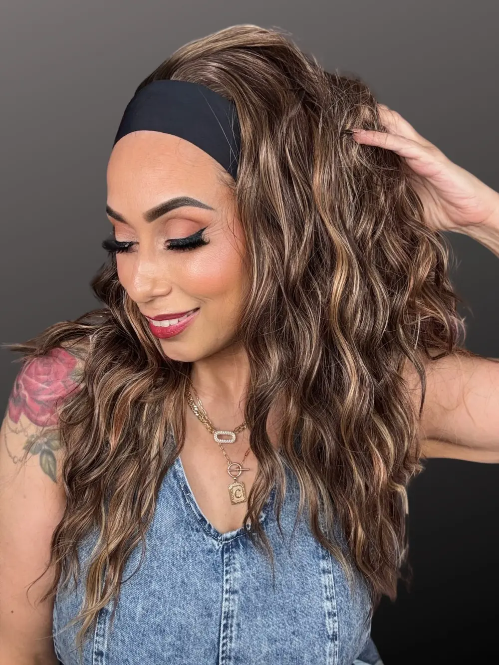 AISOM Maya Sunlit Mocha Long Water Wave Headband Wig Beginner Friendly Glueless Wear Go Wig Low Density Everyday Wig Natural Looking for Women