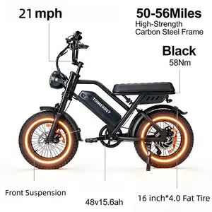 t16  16 Inch ×4 Fat Tire Electric Bike 48V 15.6Ah Battery High-Strength Carbon Steel Frame 58Nm Front Suspension 21.6mph / 35km/h 50-56 Miles Range all-terrain adult Off-Road