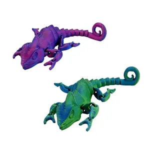 2pcs Large 24cm/9.44inch 3D Printed Chameleon Figurine, Adjustable Joints, Home Decor, Office Desk Ornament, Holiday Party Decoration