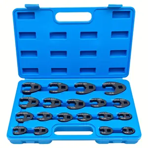 19-Piece Multi-Purpose Pipe Open End Wrench Set, Metric Tools 8 to 32mm Size Flare Wrenches for 3/8" and 1/2" Drive Ratchet Small Space Specialty Tools