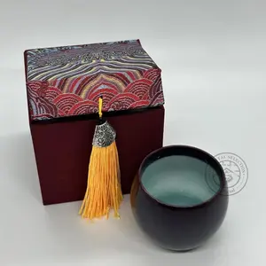 [Jihong Yingqing Series]Longquan Celadon Covered Bowl / Teacup with Lang Kiln Red Glaze and Douqing Inner Glaze, High-Temperature Kiln Change Ceramic Kung Fu Tea Set, Collector's Gift Box for Festivals/Relocation Gifts