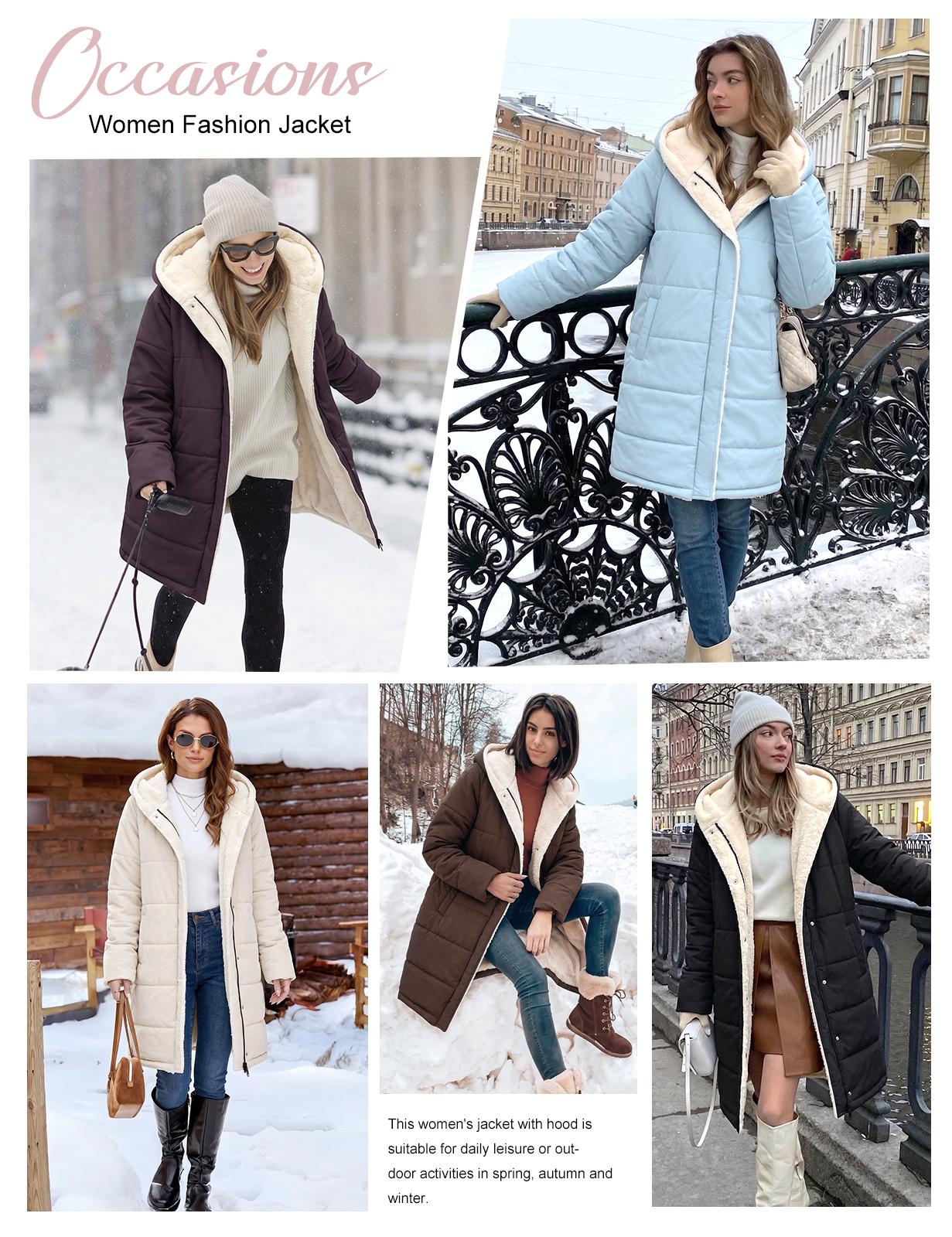 UMIPUBO Women's Long-Sleeve Casual Fit Faux Sherpa Lined Hooded Puffer Parka, Warm Quilted Full-Zip Everyday Winter Outer Coat with Pockets, Stylish Design, Jackets