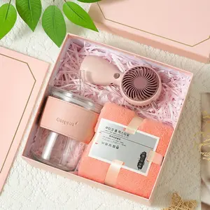 1PC Summer Gift Set with Tumbler, Umbrella, Handheld Fan & Towel - All-in-One Useful Present for Employees, Clients & Events, Party Gifts - Gift Box