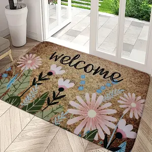 Spring Daisy Welcome Letter Pattern Non-Slip Floor Mat Home Bathroom Entrance Mat Living Room Bedroom Front Door Decorative Mat Multiple Styles and Sizes Available