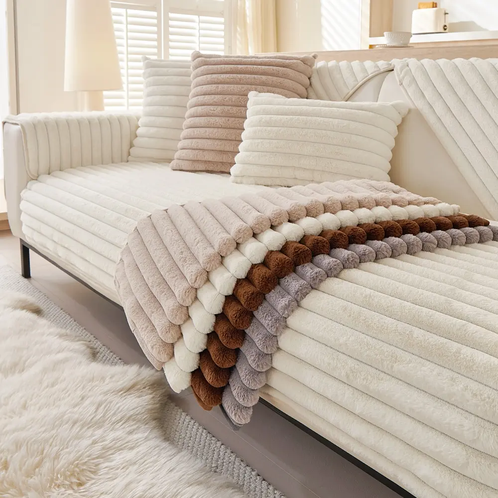 Plush Sofa Cover, Solid-color Washable Sofa Slipcover, Washable Couch Slipcover - Skin-friendly, Non-slip, Scratch-resistant, Stain-resistant & Pet-friendly. Suitable for 1/2/3/4-seater Sofas, All-season Sofa Cover, Machine, Dustproof Sofa Cover