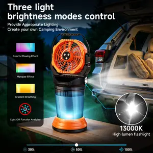 Outdoor Misting Fan with Light, 20000mAh Battery 32H, 5L Water Tank Ice Water Mode, 20°F Cooler, 4 Speeds 120° Oscillation, RGB Flowing Light, Flashlight for Camping