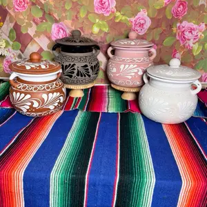 "Cielito Lindo" Style Bean Pot with Elegant Patterns in Pink White Black and Terracotta/White Choices