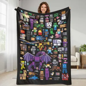 Mc pixel art flannel blanket  vibrant gaming character print  soft warm cozy durable  perfect for bedroom decor  sofa throw  gamer gifts  holiday lounging  home relaxation