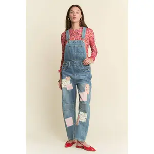 Denim Wash Patchwork Overalls