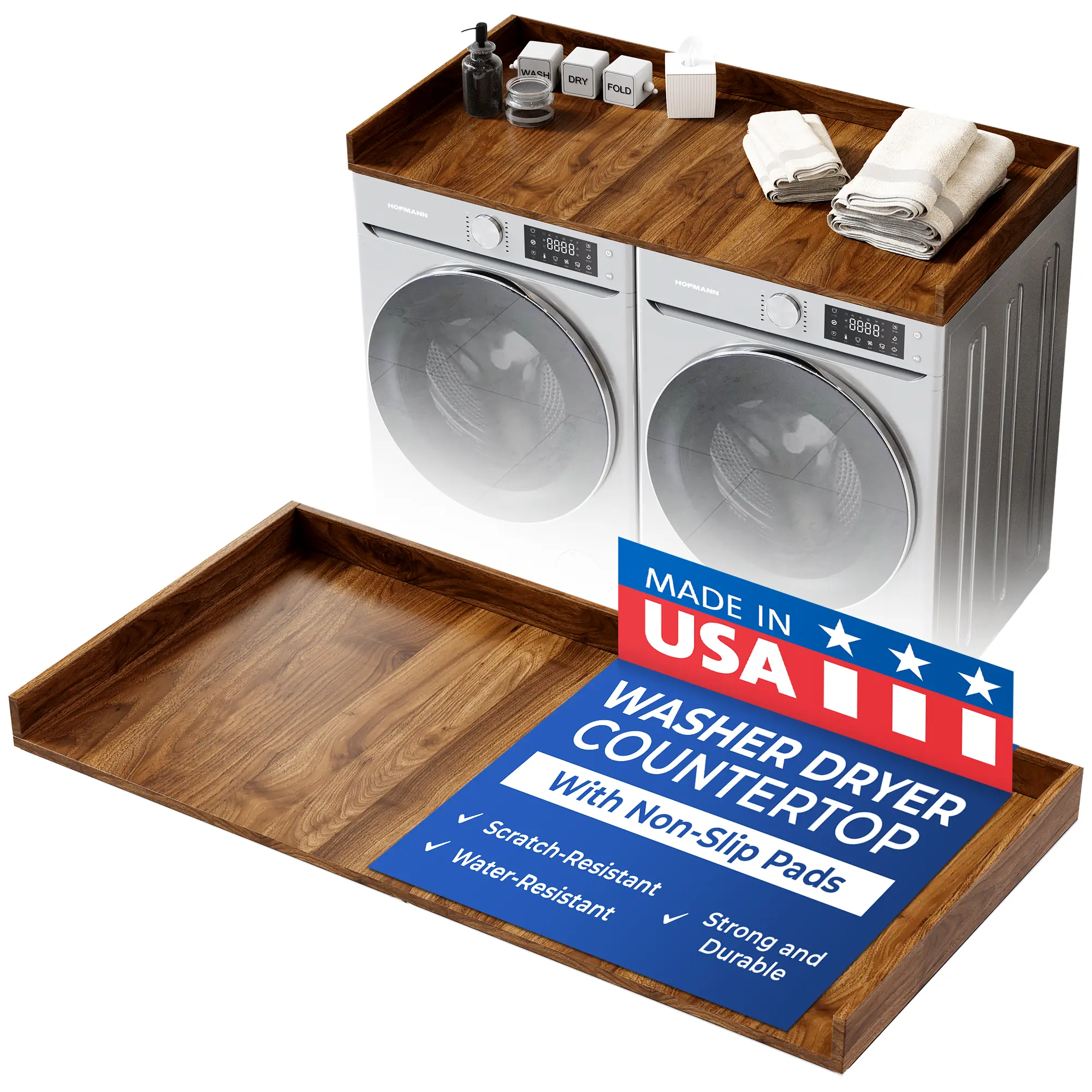 OfficeSimpli Large Washer Dryer Countertop 30 x 58 - Made in USA - Heavy-Duty Laundry Countertop Over Washer and Dryer, Laundry Room Countertop Organization Solution with Non-Slip Pads