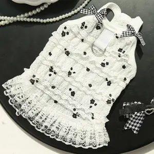 Pet Clothes Dog Cat Lace Princess Dress Little Bowknot Lady Elegant Breathable Comfortable Summer With Leash Ring D00082