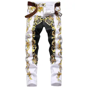 Mens printed jeans-premium jeans for men slim fit-skinny stretch denim printed pants for men