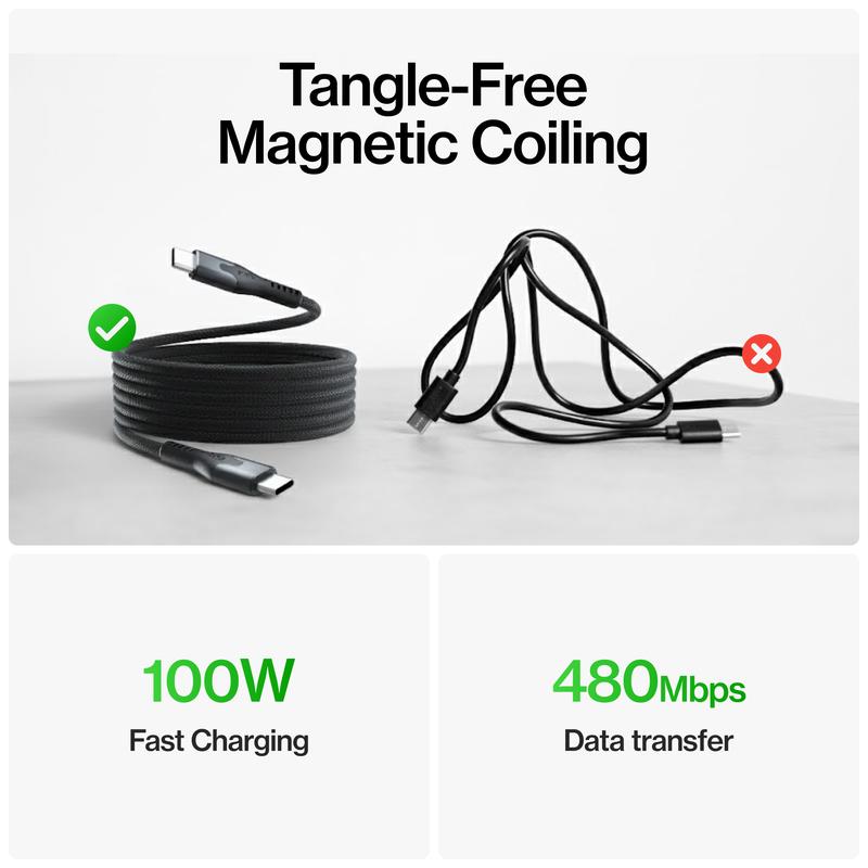 MagStack® Pro | Fast Charge & Data Cable | Tangle-Free Magnetic Nylon