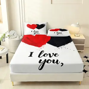 Valentine's Day Bedding Set, I Love You Design, &, Includes 1 Fitted Sheet + 2 Pillowcases, No Pillows Included