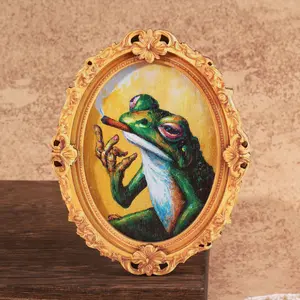 1PC Vintage Oil Painting Smoke Frog Refrigerator Magnet, Dark Humor Oval Frame, Unique Home Decor, Must-Have for Art Lovers, Fridge Magnet, Magnetic