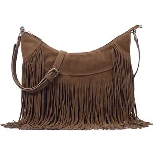 Women Fringe Hobo Bag Western Purse Shoulder Bag Vegan Suede Tassel Hippie Crossbody Bag