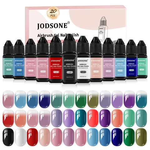 JODSONE 20-Color Smooth Airbrush Gel Nail Polish Multi-Pack - Manicure Nail Care Gun Kit, Selfcare Bottle Set, No Dilution, Easy Gradients, DIY Options, Full Coverage, Gel Shine, At-Home Use, Christmas Gift for Enthusiasts