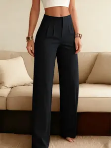 Women's Solid Color Wide Leg Straight Pants, Minimalist Business Casual Commute Long Pants, Comfortable and Versatile Everyday Wear
