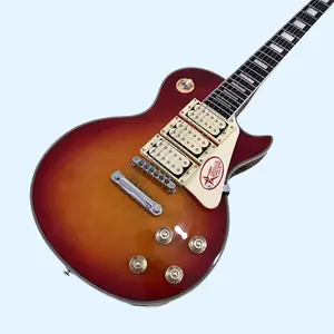 Gloss Flamed Sunburst 6 String LP Guitar ,Mahogany Body,Trapezoid Inlays
