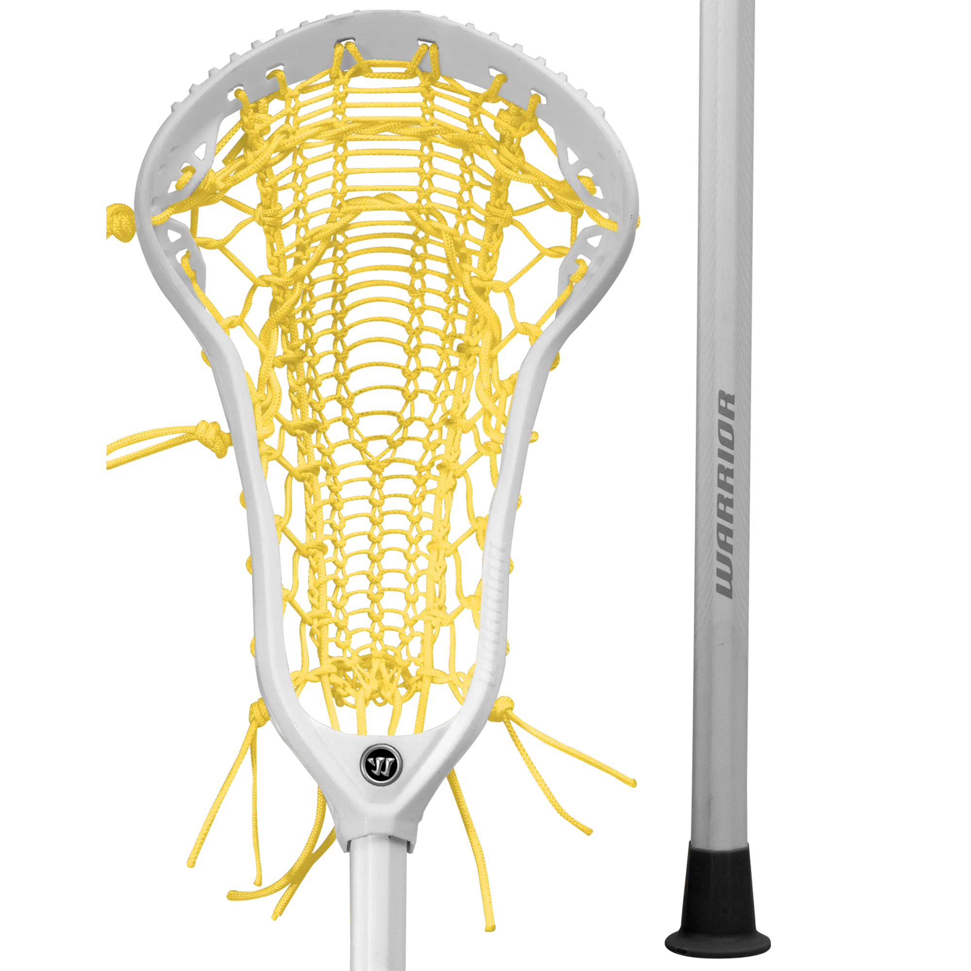 Women's Warrior Anthem Pro Valkyrie Lacrosse Complete Stick, White-Yellow, Narrow Face, Accuracy Boost, Fast Release, Offset Pocket