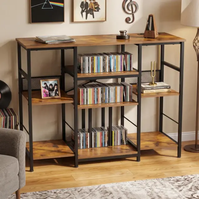 [HOT PRODUCT] Garvee 3-Tier Wooden CD Storage Shelf – Large Vertical Media Organizer Rack – Holds Vinyl Records, CDs, DVDs, Books, Games – Sunset Cloud Color