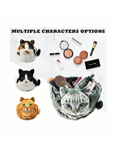 Adorable Cat Print Drawstring Makeup Bag, Travel Cosmetic Bag, Dustproof Storage Pouch, Brush Pouch, Foldable Organizer, Cute Cosmetic Case, Essential Beauty Accessory