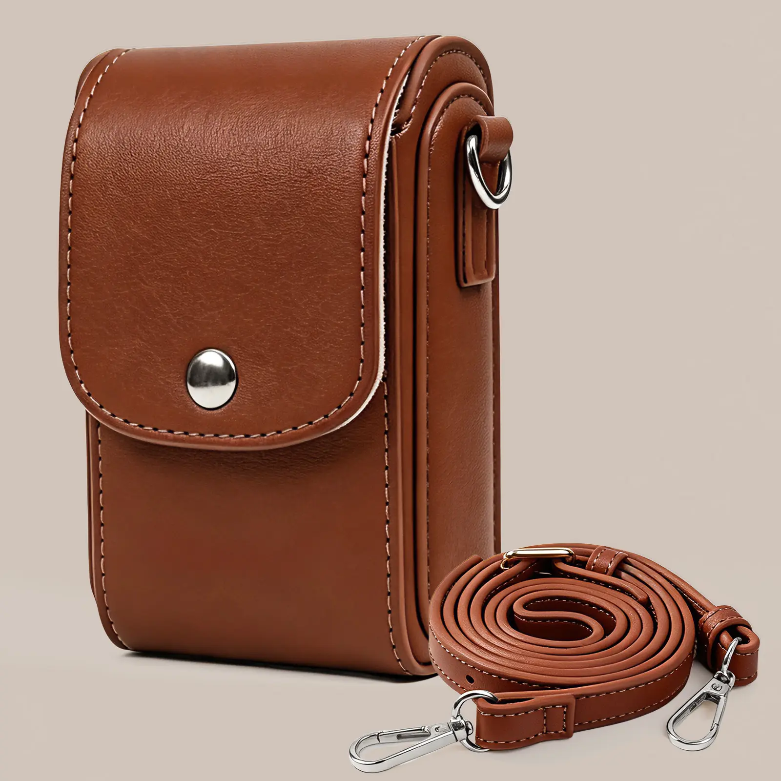 CAMKORY Vintage Brown Leather Camera Case with Shoulder Strap, Protective Compact Camera Bag Compatible with DC403, PIXPRO FZ55/FZ45, G7X, W830 & Similar Compact Point and Shoot Digital Cameras