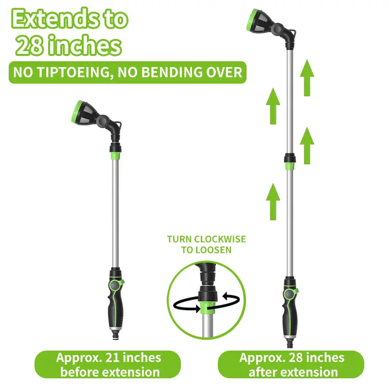 YESTAR Telescopic Watering Wand for Outdoor Garden Hose, Heavy-Duty Metal Plant Watering Tool, 21-28in Extendable Hose Extension Sprayer with Adjustable Spray & 180° Pivoting Head