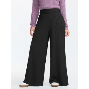 Women's B;BLOOMCHIC Plus Size Stretchy Cable Knit Wide Leg Pants - Butter-Soft Spandex Fabric, Comfortable Fit, Casual Turn-Up Bottoms for 2026 Summer, Mother's Day Pick [M-6X] with Pocket 2026 Summer Vibes Swimweek