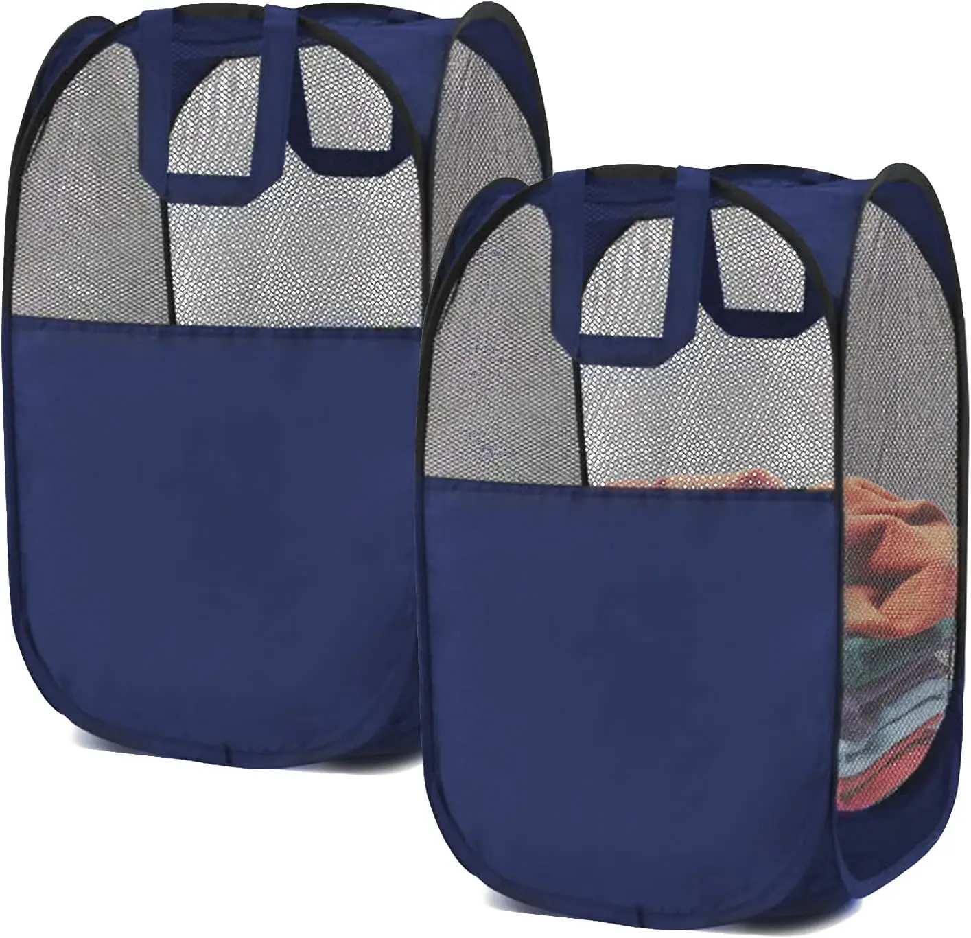 2 pop-up Laundry HampersFoldable mesh Laundry Baskets (Each with 2 Reinforced Handles), Blue