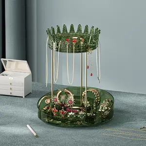 Rotating Jewelry Organizer Display Stand, Crown-Shaped Necklace and Bracelet Hanging Organizer, Jewelry Tower Rack Watch Holder for Women perfume rack Boxes Metal Amber