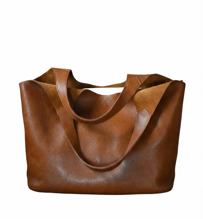 Retro Brown Tote Bag for Women, Soft PU Leather Bucket Shoulder Bag with Magnetic Clasp, Large Capacity for Daily Use & Commuting, Daily Use Bags