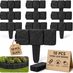 10 Piece Stone Look Garden Fence, Artificial Stone Border, Garden Edge Decor, Landscape Decor Panels, Pathway Lawn Outdoor Fence