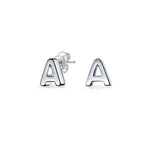 ABC Geometric Alphabet Initial Stud Earrings Sterling Silver