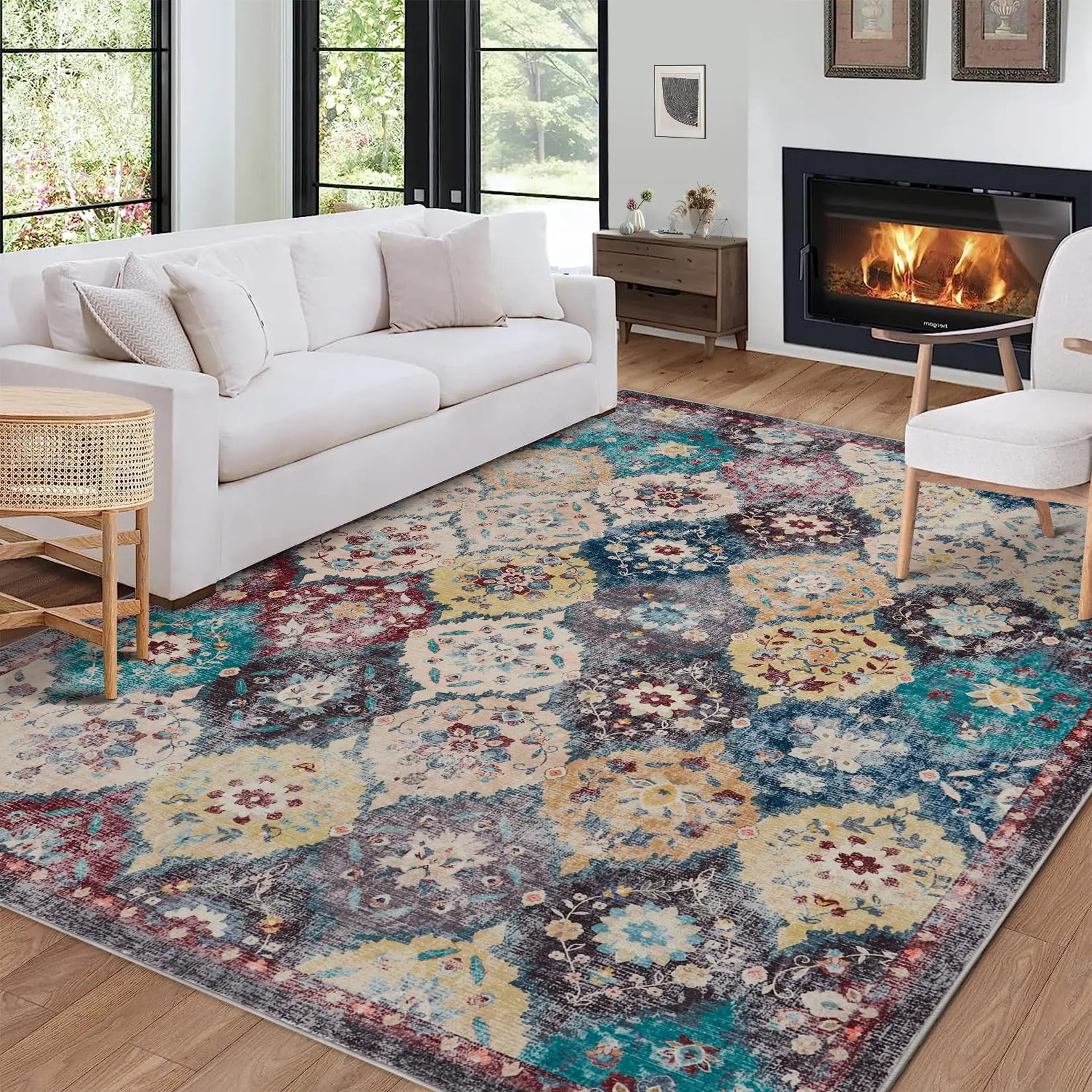 GARVEE - Vintage lattice rug 8 x 10 inches, washable, soft, non-slip, home decor, for entryway, bedroom, living room, colorful