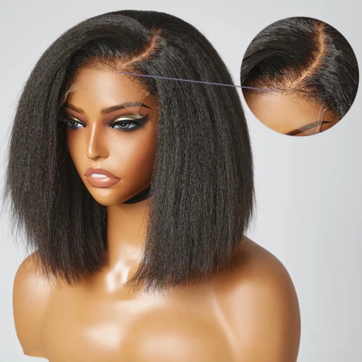 AAS Kinky Edges Lace Front Bob Wig 10 Inch 6x4 Short Kinky Straight Human Hair Wig Glueless Deep Side Parted Lace Bob Wig with Natural Hairline For Women