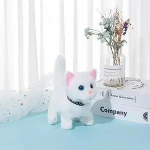 Cute white robot cat 2027 new electric kitten children's toy realistic interactive plush cat