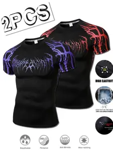 Men's High Elastic Polyester Sportswear Set, Breathable Machine Wash Fabric, Ideal Gift for Gym Running Training Casual Wear