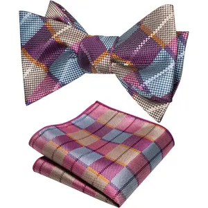 Mens Bowtie Self Bow Tie & Pocket Square Set