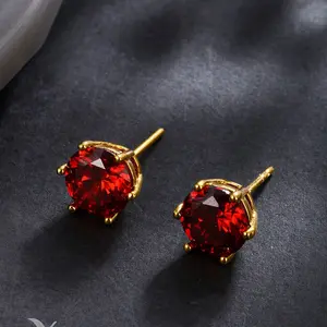 Stylish and simple, six-claw inlaid round ruby red stud earrings, light luxury and high-end sense, commuter earrings and earrings.