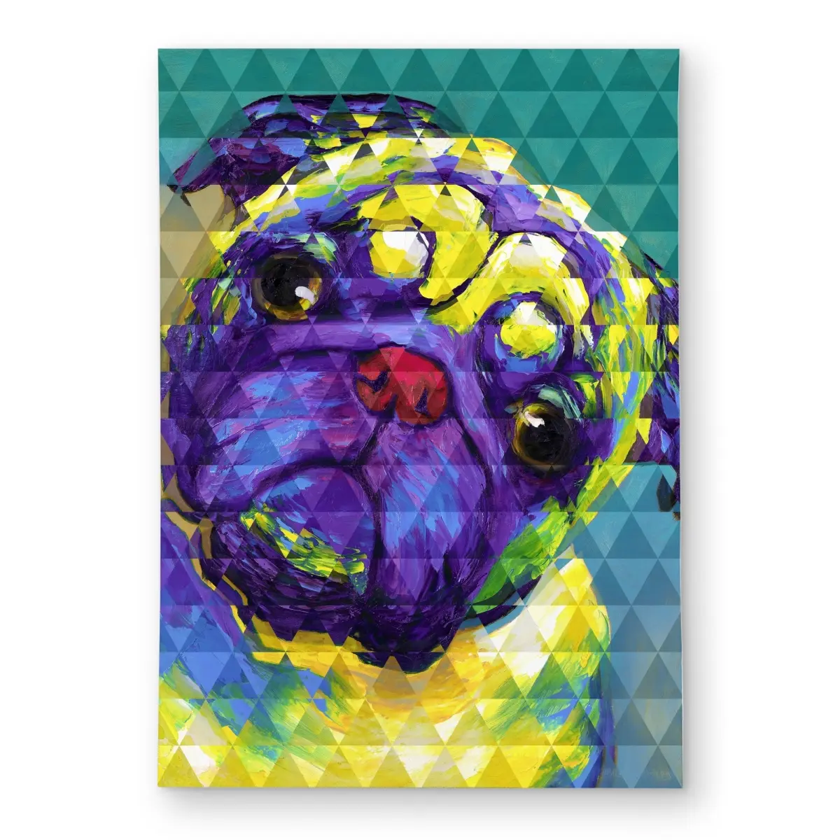 360 stand Polyester Outdoor Area Rug, 5x7 ft Rectangle, Weatherproof Geometric Curious Pug Printed Face, Modern Yellow Rug with Playful Vibe for Home Decor, Multicolor Rug