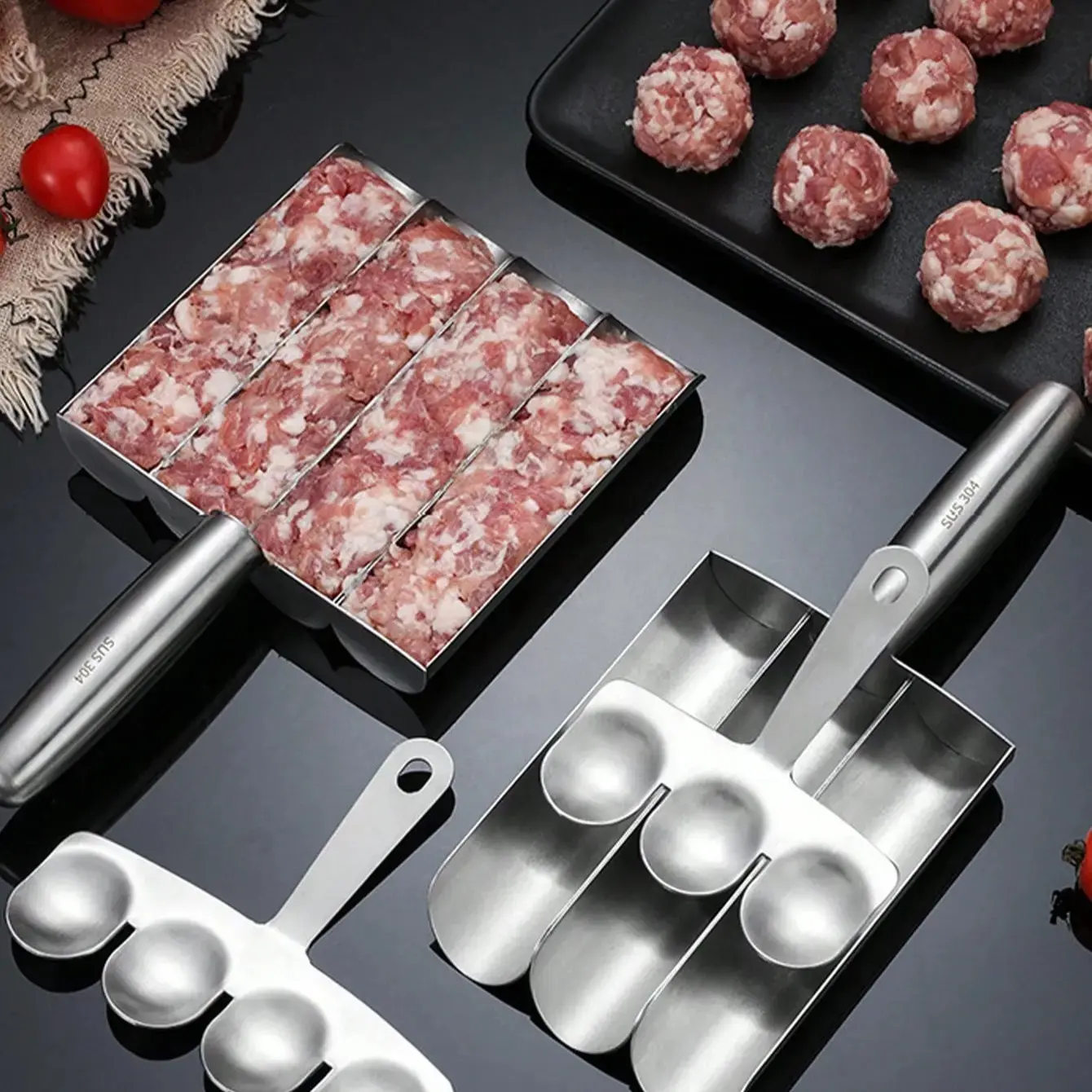 3-in-1 Multi-Function Stainless Steel Meatball Scoop, Compact Labor-Saving No-Mess Meat Ball Tool with Smooth Detachable Parts for Easy Cleaning, Practical Kitchen Gadget for Quick Family Meals Prep