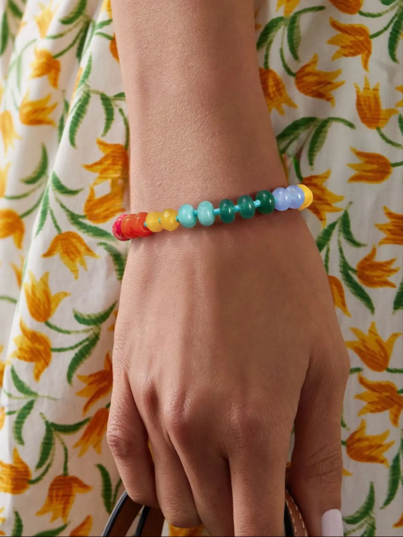 Women's Rainbow Natural Stone Beaded Bracelet, Stackable Bracelets, Bohemian Bracelets, Boho Style Handmade Jewelry for Daily Wear & Beach Accessories