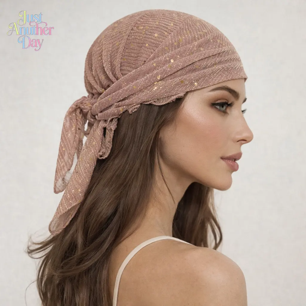 Boho Sequin Turban Head Scarf, Shimmering Gold Dot Headband for Women, Lightweight Polyester Wrap, Ideal for Covering Hair, Styling, and Sun Protection, Versatile for Daily Wear and Special Occasions