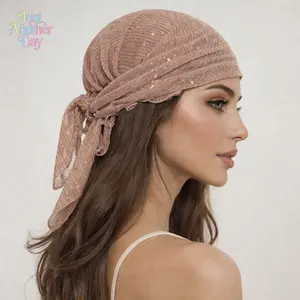 Boho Sequin Turban Head Scarf, Shimmering Gold Dot Headband for Women, Lightweight Polyester Wrap, Ideal for Covering Hair, Styling, and Sun Protection, Versatile for Daily Wear and Special Occasions