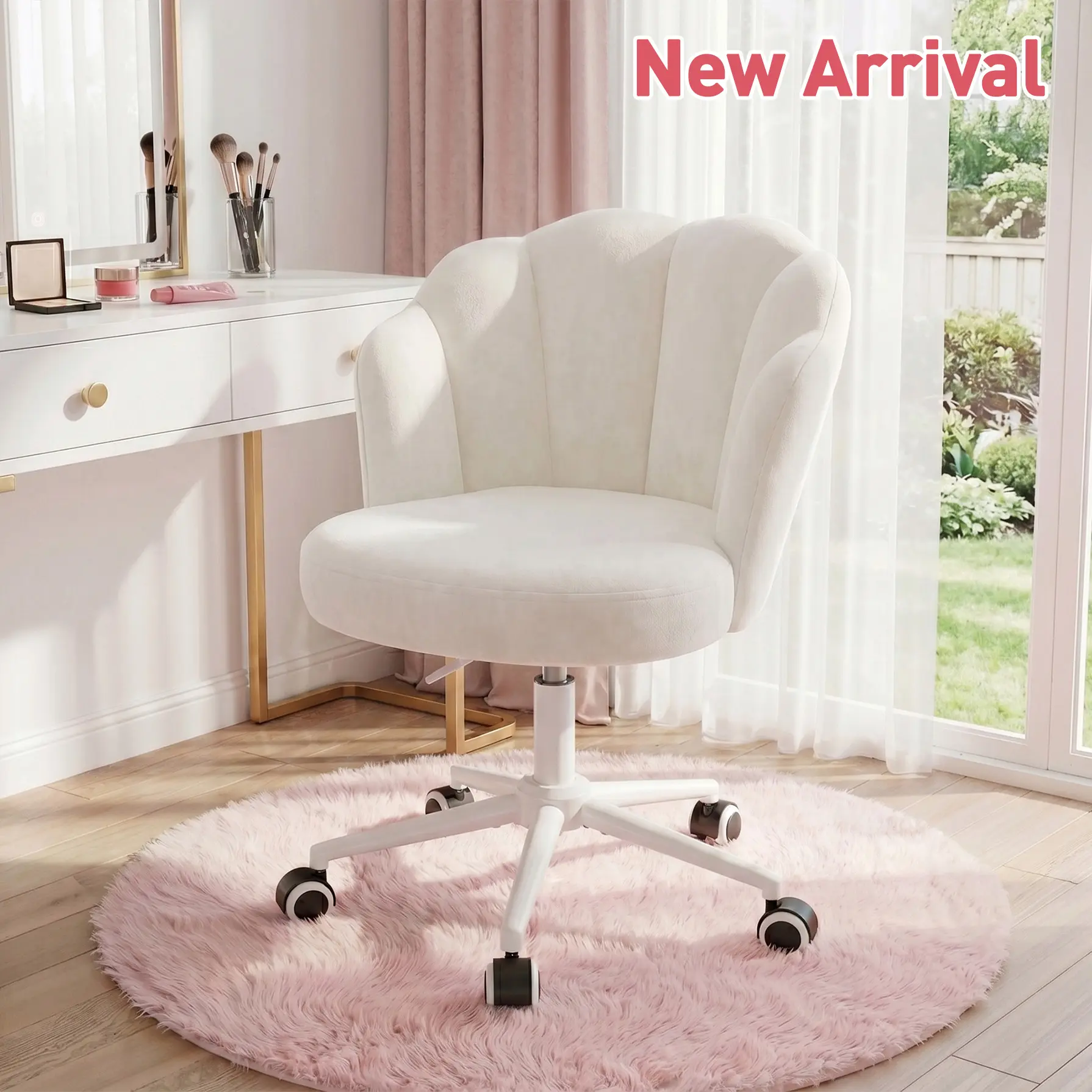 Raybee Artistic Color Velvet Vanity Chairs with Wheels, Comfy Desk Chair with Backrest, Armless Home Office Desk Chair Hight Adjustable & 360° Swivel, Makeup Task Chair for Bedroom, Study Room, Blush Pink #TikTokShopStockUp #SummerVibes #NewArrival